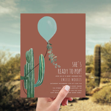 ready to pop balloon cactus terracotta boy baby invitation