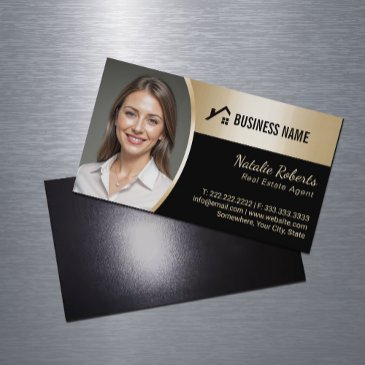 real estate agent modern black gold realtor photo business invitations magnet
