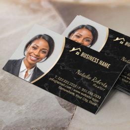 Small Real Estate Gold House Logo Realtor Marble Photo Business Invitations Front View