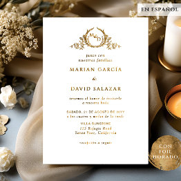 Small Real Golden Metal Emblem Wedding Invitation Foil Invitation Front View