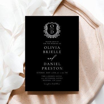 real silver foil leafy crest monogram wedding foil invitation
