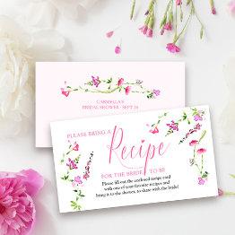 Small Recipe Request For Bride Pink Wildflower Enclosure Invitations Front View