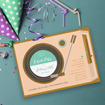 record player music birthday party invitation