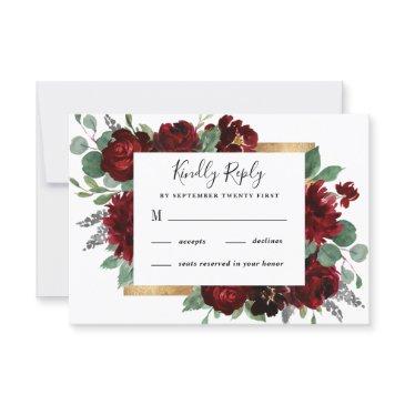 red and gold floral rustic elegant white wedding rsvp invitations