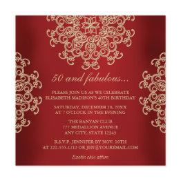 Small Red And Gold Indian Inspired Birthday Invitation Front View