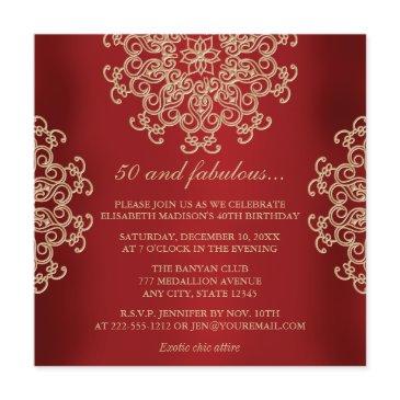 red and gold indian inspired birthday invitation