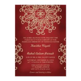 Small Red And Gold Indian Style Wedding Invitation Front View