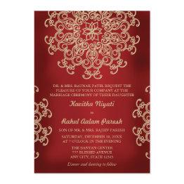 Small Red And Gold Indian Style Wedding Invitation Front View