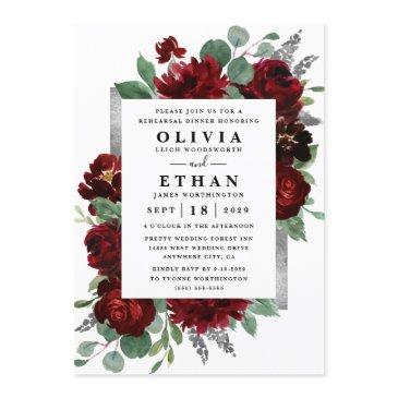 red and silver country burgundy rehearsal dinner invitation
