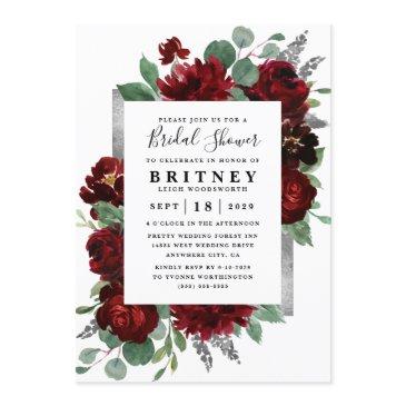 red and silver country burgundy rose bridal shower invitation