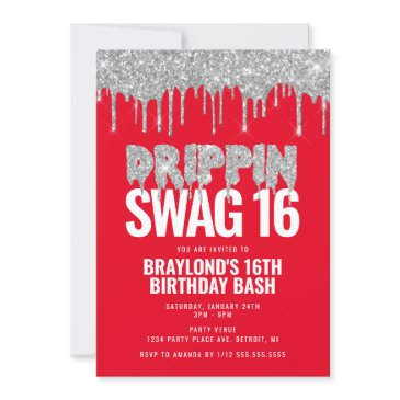 red and silver drippin swag 16 birthday invitation