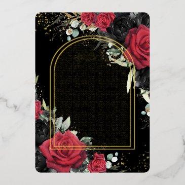 red black roses floral quinceañera save the date foil invitation