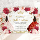 red blush pink floral twins gold quinceañera invitation