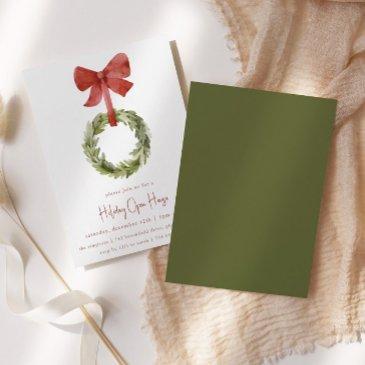 red bow christmas wreath | holiday open house invitation
