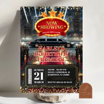 red carpet hollywood movie premiere birthday invitation