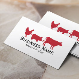 Small Red Chicken Pig & Cow Meats & Poultry Market Business Invitations Front View