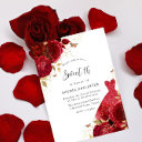 red dress & roses gold glitter sweet 16 invitation