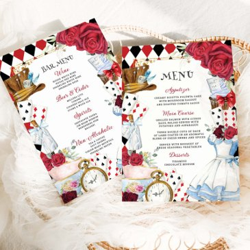 red floral alice in wonderland birthday 15 xv menu