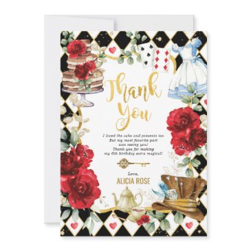 red floral alice in wonderland thank you invitations