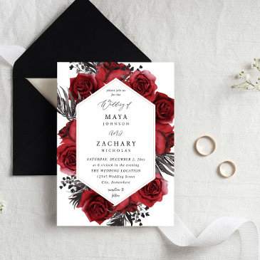 red floral & black wedding invitation