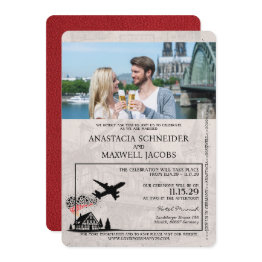 Small Red Germany Passport Wedding Invitation Front View