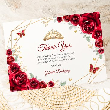 red gold floral quinceanera thank you invitations