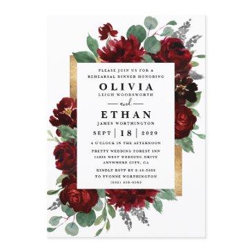 red gold floral rustic wedding rehearsal dinner invitation