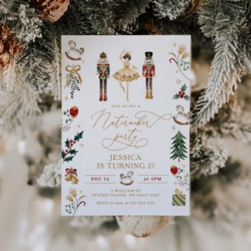 red gold nutcracker ballerina kids birthday party invitation