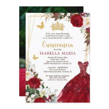 red gold tiara quinceañera invitation in spanish
