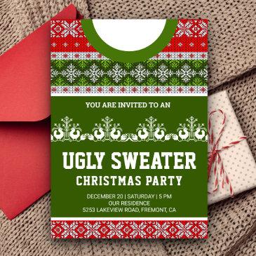 red green funny tacky ugly sweater christmas party invitation