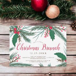 Small Red Green Mistletoe Watercolor Christmas Brunch Invitation Front View