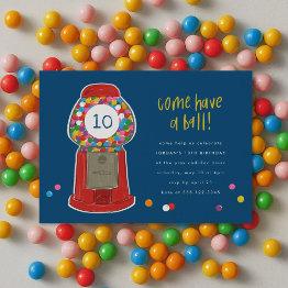 Small Red Gumball Machine Candy Bubble Gum Birthday Invitation Front View