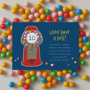 red gumball machine candy bubble gum birthday invitation