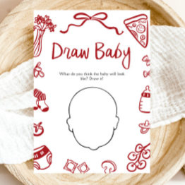 Small Red Hand Drawn Italian Baby Shower Draw Baby Game Invitation Front View