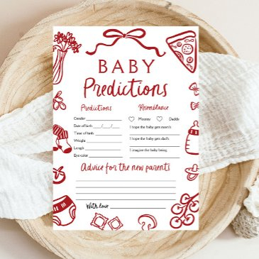 red hand drawn italian pizza baby prediction game invitation