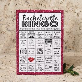 Small Red Hot Bachelorette Bingo, Party Game, Challenge Invitation Front View