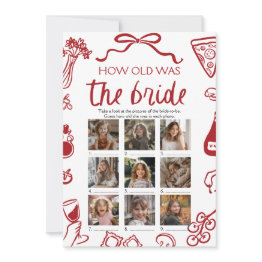 Small Red Italian Hand Drawn How Old Was The Bride Game Invitation Front View