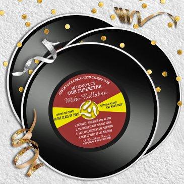 red label vinyl 45 record graduation party invitation