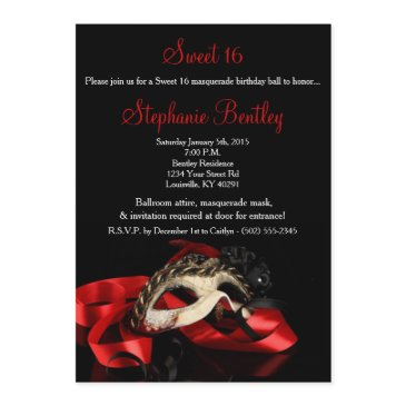 red masquerade sweet 16 birthday invitation