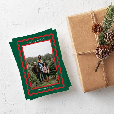 red on green simple scallop photo frame holiday invitations
