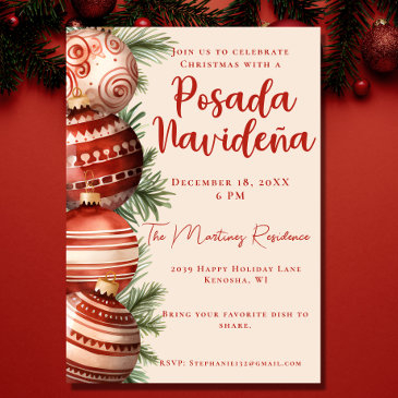 red ornament festive mexican posada navideña invitation