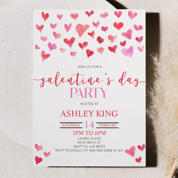 red pink hearts valentine's day galentine's day invitation