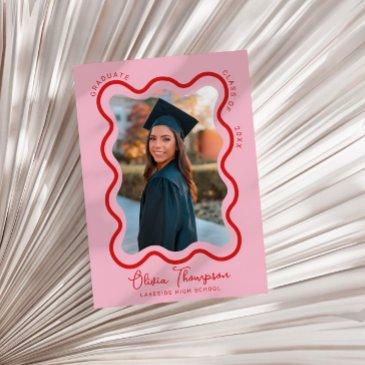 red pink wavy photo frame graduation invitation