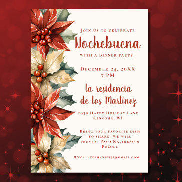 red poinsettia festive mexican nochebuena invitation