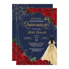 Small Red Rose Gold Beauty & The Beast Quinceañera Invitation Front View