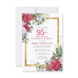 Small Red Rose Holly 95th Surprise Party Invitation Front View