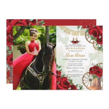 red roses floral charro boots quinceañera photo invitation
