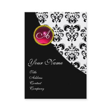 red ruby damask monogram fuchsia platinum silver business invitations