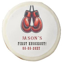 Small Red Rumble First Knockout Boxing Birthday Sugar Cookie Front View