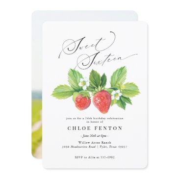 red strawberry sweet sixteen birthday invitation